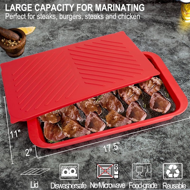 ECOIOU Grilling Prep and Serving Tray with Lid, BBQ Deep Tray for Marinating Raw and Cooked Food, Melamine Serving Trays for Food, Black and Red - Image 2